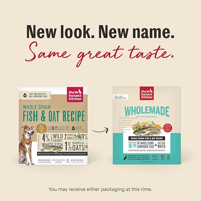 The Honest Kitchen Human Grade Wholemade™ Dehydrated Dog Food, Whole Grain Fish & Oats Dog Food, 10 lb (makes 40lbs)