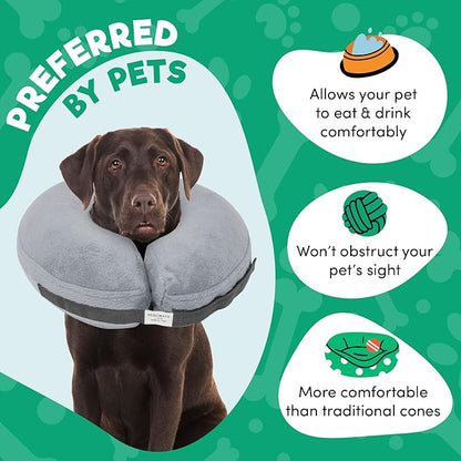 BENCMATE Inflatable Dog Cone Collar Alternative, Soft Dog Cone for Small Medium Large Dogs and Cats, Neck Recovery ECollar Donut Collar After Surgery (Small, Grey)