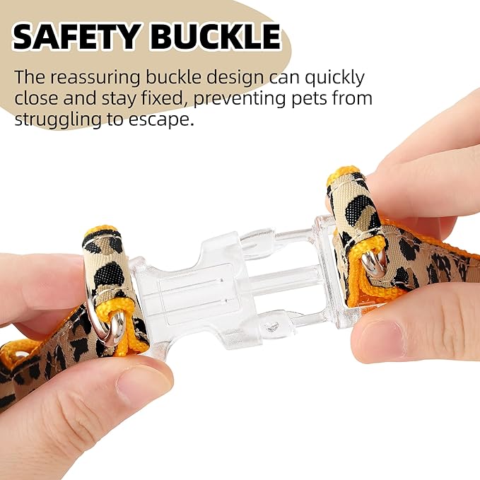Mile High Life Leopard Dog Harness Collar Leash Set, Adjustable No Pull Dog Halter Harness for Small Breed Dogs, Easy Control for Training Walking (Yellow, M Chest 15"-21", Neck 13"-17")