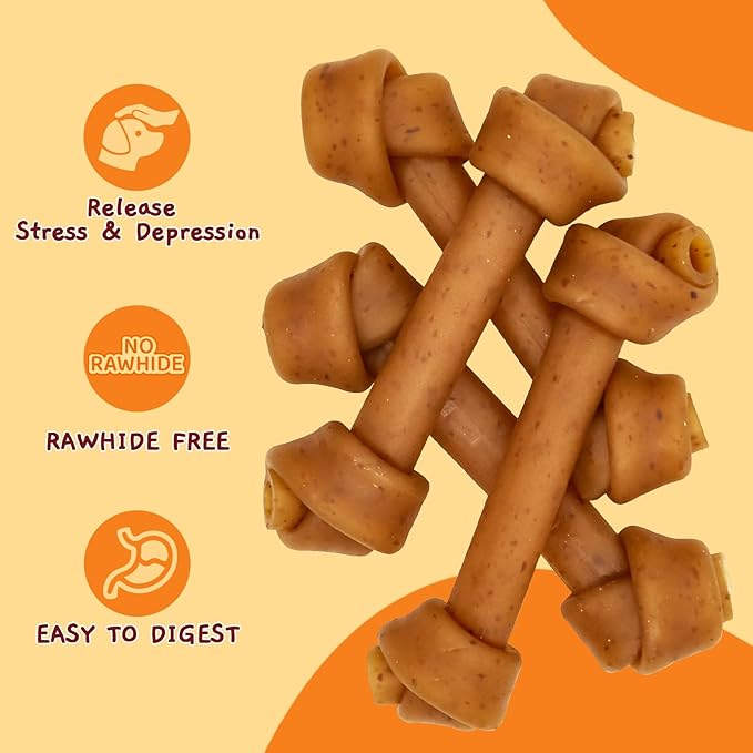 Jungle Calling Rawhide Free Dog Treats, Peanut Butter Bones, 6.5'' Pet Chews for Medium and Large Dogs,Digestible Chewing Snacks,4 Count (Pack of 1)