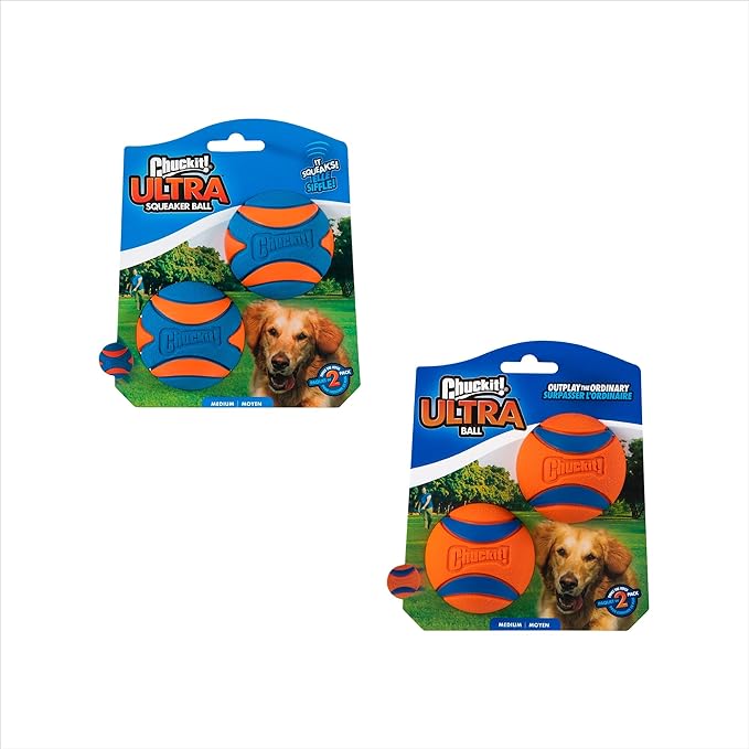 Chuckit! Ultra Ball Dog Toy - Medium Bouncy Fetch Balls for Dogs 20-60 lbs - Made from Durable Rubber - Floating Water Pet Toys - Size Medium - 2.5-inch Diameter - Pack of 4