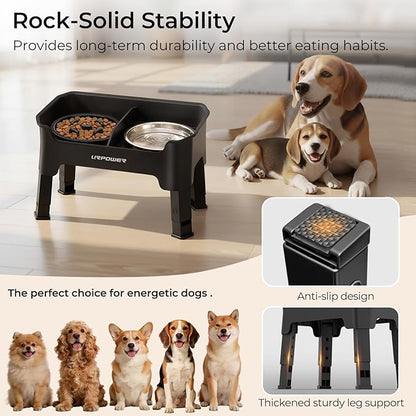 URPOWER Mess Proof Elevated Dog Bowls, High Wall Splash Guard Design, 4 Height Adjustable Raised Bowl Stand, 2 Stainless Steel Bowls, Non-Slip Food Water Set for Small Medium Large Dogs
