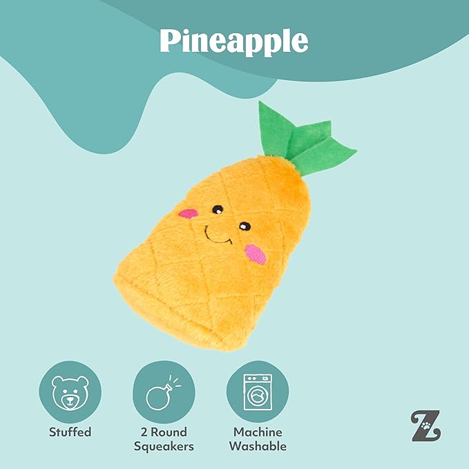 ZippyPaws NomNomz - Dog Squeaky Toys to Keep Them Busy, Funny Food Plush for Small & Medium Dogs, Cute Stuffed Puppy Toy, Pet Products, Gift for Dogs of All Breeds, Soft and Cuddly - Pineapple