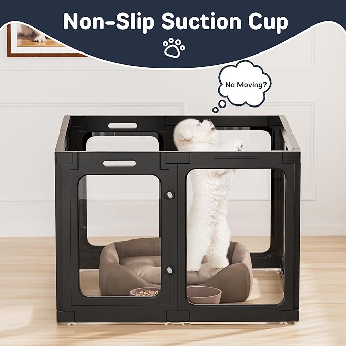 Jalove Dog Playpen, 24" Acrylic Plastic Pet Playpen with Door, Puppy Playpen, Indoor Dog Pen, Foldable, Customizable, Black 2 PCS