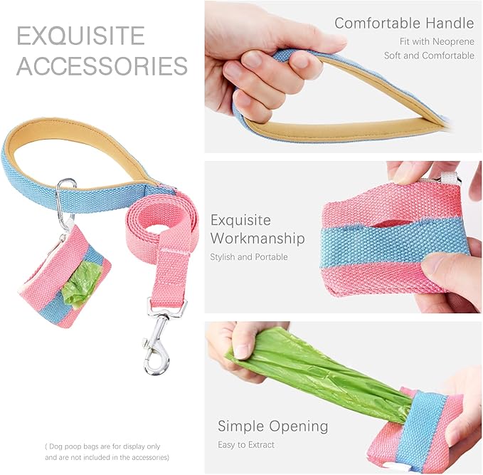 No Pull Dog Harness and Leash Set, Step in Dog Halter Harness with Poop Bag Holder, Adjustable Lightweight Cotton Straps Suitable for Small Medium Large Dogs Outdoor Walking Running Hiking