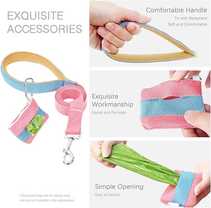 No Pull Dog Harness and Leash Set, Step in Dog Halter Harness with Poop Bag Holder, Adjustable Lightweight Cotton Straps Suitable for Small Medium Large Dogs Outdoor Walking Running Hiking