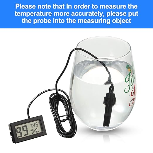 Weewooday Mini Digital Temperature Humidity Meters Gauge with Probe Gauge LCD Fahrenheit Display Thermometer Hygrometer for Incubator Reptile Plant Greenhouse Chicken Coop Garden(Black, 6 Pieces)