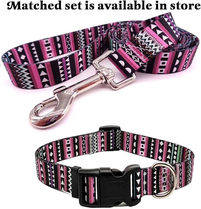 Mihqy Dog Collar with Bohemia Floral Tribal Geometric Patterns - Soft Ethnic Style Collar Adjustable for Small Medium Large Dogs（Bohemian Purple,L）
