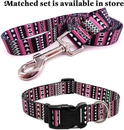 Mihqy Dog Collar with Bohemia Floral Tribal Geometric Patterns - Soft Ethnic Style Collar Adjustable for Small Medium Large Dogs（Bohemian Purple,L）