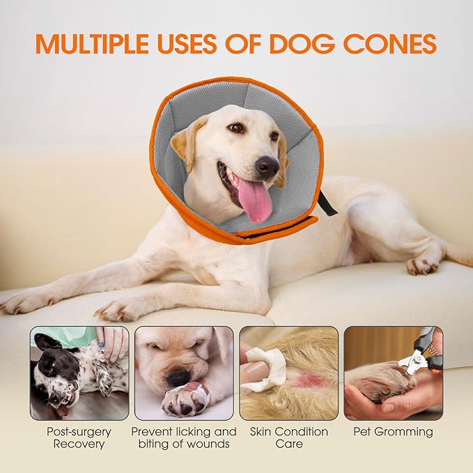 Dog Cone Collar After Surgery for Large Dogs, Adjustable Soft Cone for Dogs to Stop Licking, Professional Elizabethan Collar for Pet, Recovery Cones for Wound Healing & Hot Spots
