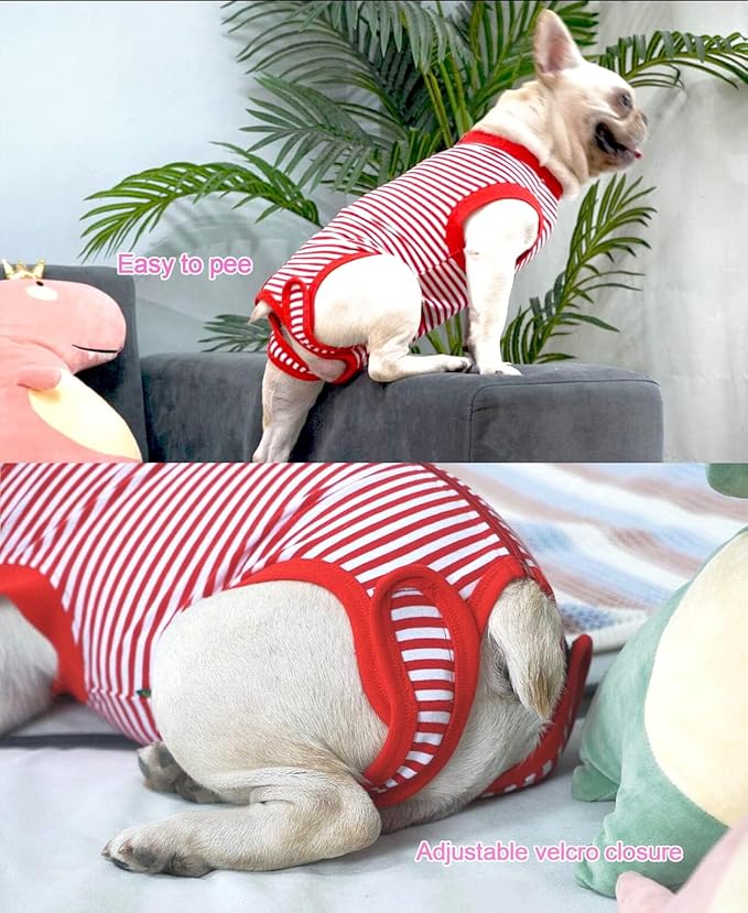 Dog Red Recovery Suit for XXX-Large Female Spay,Male Dog Surgery Suit,Narrow Red-White 3XL