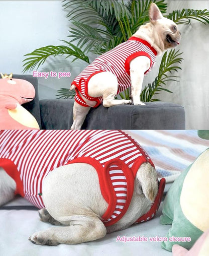 Dog Red Recovery Suit for Medium Female Spay,Male Dog Surgery Suit,Narrow Red-White M