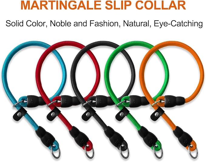 Slip Collar, Dog Choker Collar, Nylon Dog Training Collar with Slidable Stopper No Pull Dog Collars Martingale Collars for Small Medium Large Dogs, Red, L