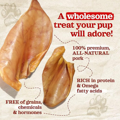 Natural Farm Pig Ears for Dogs (8-Count), One Ingredient: Natural Whole Pigs Ears, Air Dried, Long-Lasting & Highly Digestible Treats, Great for Puppy and Large/Medium Dogs