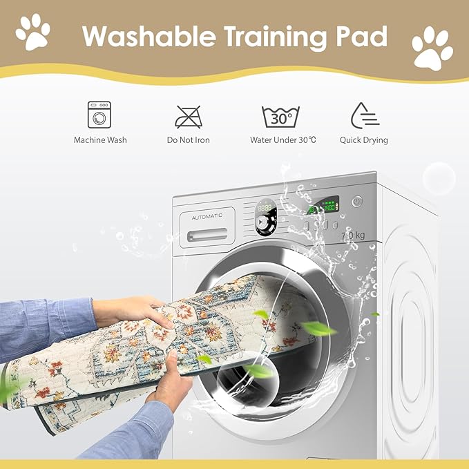 SCLOSE Washable Pee Pad for Dogs, 32" x 24" Reusable Puppy Pads Waterproof Dog Rugs, Super Absorbent, Leakproof, Dog Crate Pad, Playpen Mat, Whelping Pads, White Medallion