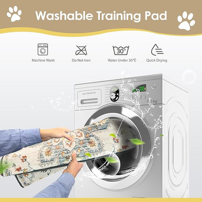 SCLOSE Washable Pee Pad for Dogs, 32" x 24" Reusable Puppy Pads Waterproof Dog Rugs, Super Absorbent, Leakproof, Dog Crate Pad, Playpen Mat, Whelping Pads, White Medallion