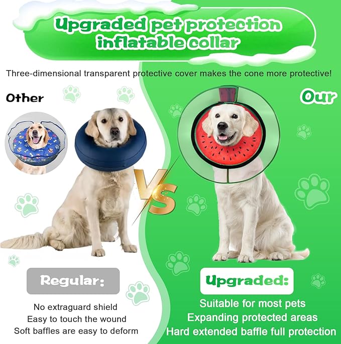 CNEO Inflatable Dog Cone Collar with Detachable Enhanced Anti-Licking Shield, Soft Neck Donut Collar for Dogs After Surgery, Adjustable Dog Cone Alternative for Large Medium Small Dogs & Cats