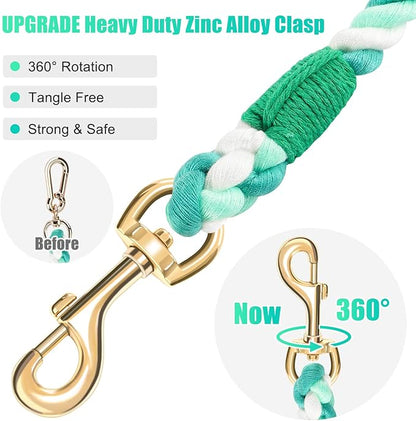 Dog Leash 5 FT Handmade Braided Cotton Rope Leashes for Small Medium and Large Dogs, New Golden Heavy Duty Metal Clasp, Moss Green