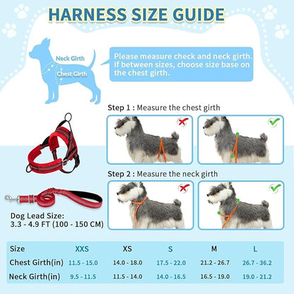 SlowTon No Pull Small Dog Harness and Leash Set, Puppy Soft Vest Harness Neck & Chest Adjustable, Reflective Lightweight Harness & Anti-Twist Pet Lead Combo for Small Medium Dogs (R-Front Clip,XS)