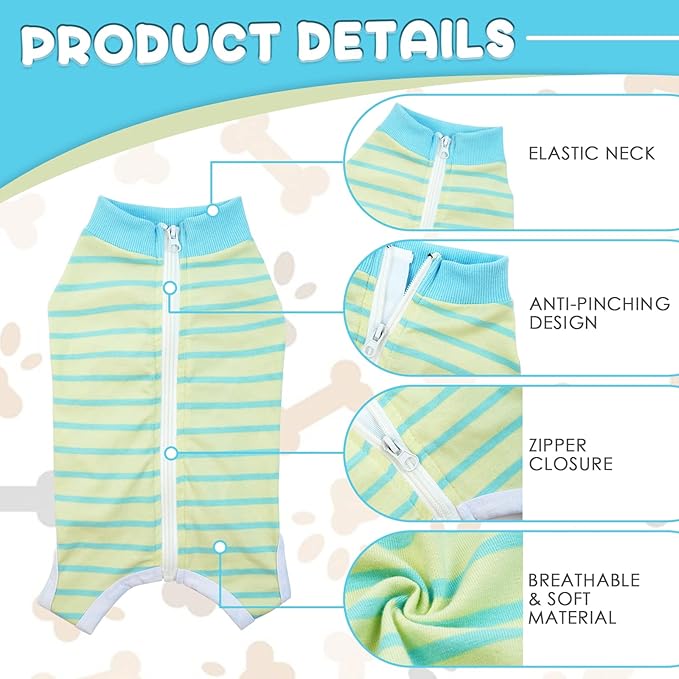 Dog Recovery Suit, Puppy Surgical Pajamas Bodysuit for Dogs Cats After Spay Neuter Surgery Abdominal Wound Bandages, Striped Onesie Pant for Shedding Skin Disease, Anti-Licking Cone Alternative XXL