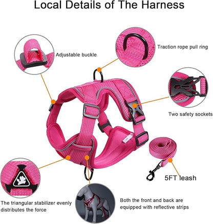 SOLMOONY Small Dog Harness,Soft Mesh Puppy Harness and Leash Set,No Escape Cat Harnesses for Training Walking,Reflective Adjustable Puppy Vest for Small Medium Dogs, Cats (Hot Pink, XL)