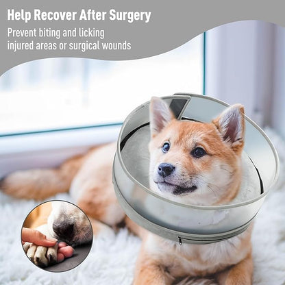 Inflatable Dog Cone, Soft Dog Cone Collar After Surgery for Alternative with Enhanced Anti-Licking Guard Shield Adjustable Detachable, Elizabethan Collar (XL, Gray)
