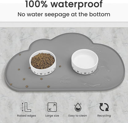 Ptlom Pet Placemat for Dogs and Cats, Non-Slip Waterproof Dog Feeding Mats Prevent Food and Water Overflow, Puppy Bowl Mat Suitable for Small, Medium and Large Pets, Silicone, Grey