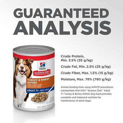 Hill's Science Diet Adult 7+ Wet Dog Food, Turkey & Barley, 13 oz. Cans, 12-Pack