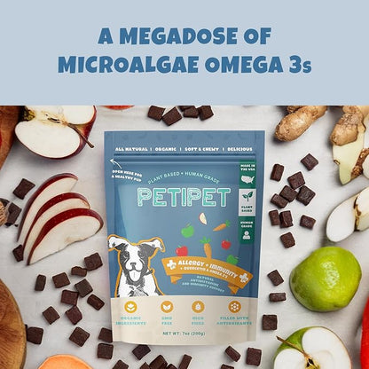 Petipet Dog Allergy Relief Soft & Chewy Chews - Quercetin + Omega 3 - Natural Antihistamine for Itching, Paw Licking, Seasonal and Grass Allergies - for Itchy Skin, Hot Spots, Immune Support