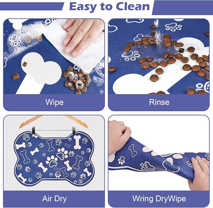 Dog Cat Mat for Food and Water,Rapid Absorbent Pet Feeding Mat, Bone Shaped Dog Placemat Bowl Mat with Rubber Backing,No Stains Pet Food Mats Indoor, Pet Accessories Supplies,Blue 23"×36"