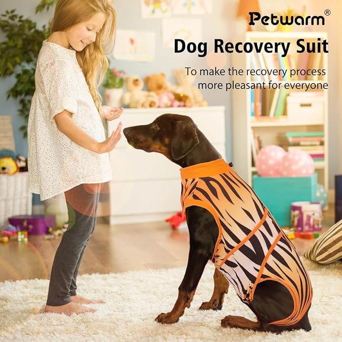 PetWarm Dog Recovery Suit, Surgical Suit for Dogs Female Spay Male Neutered, Dog Onesie for Surgery, Anti-Licking Dog Surgery Recovery Suit, Leopard Pattern, Yellow, S