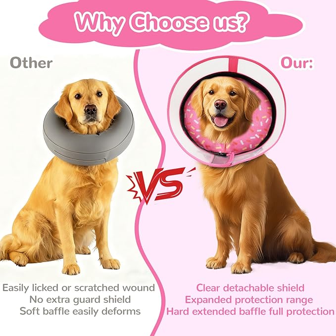 Inflatable Dog Cone Collar with Anti-Licking Clear Shield, Adjustable Elizabethan Collar, Soft Recovery Collar for Dogs, Dog Cones Alternatives for Large Medium Small Dogs & Cats