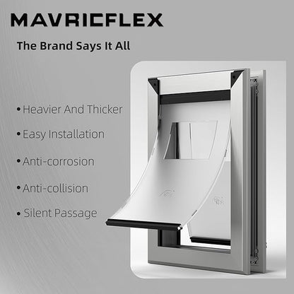 MAVRICFLEX Heavy Duty Doggy Door with Sliding Lock Panel, Energy Efficient Rugged Aluminum Large Dog Door, Easy Installation, Magnetic Double Flaps Dog Door for Large Dogs Up to 40lbs (Medium)
