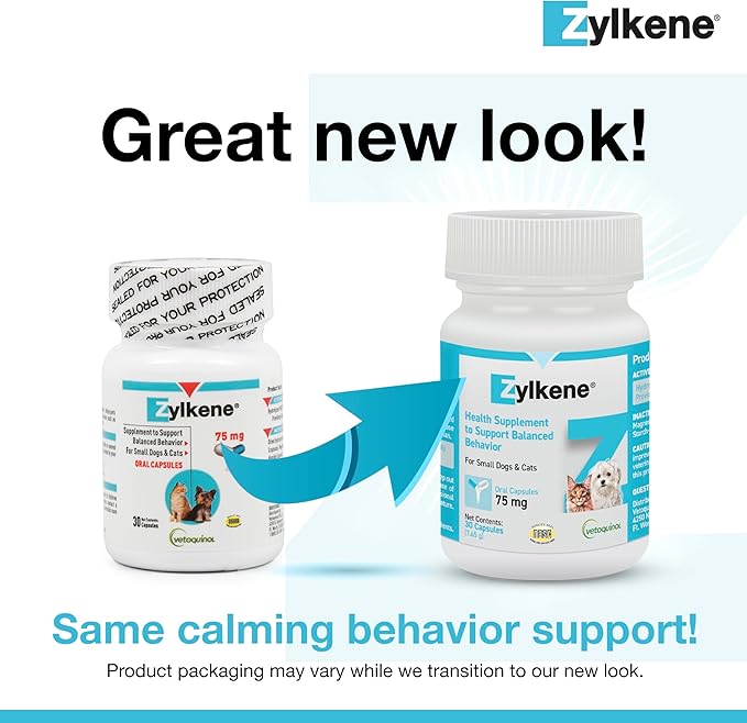 Vetoquinol Zylkene Calming Support Supplement for Small Dogs and Cats, Helps Promote Relaxation and Reduce External Stress Factors, Daily Behavioral Support and Anxiety Relief for Dogs and Cats, 75mg