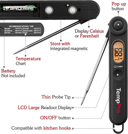 ThermoPro Digital Meat Thermometer with Temperature Indicator, Instant Read Food Thermometer with Probe and Backlight for Oil Deep Fry Smoker BBQ Grill Kitchen Candy