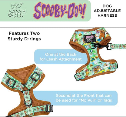 Sassy Woof Dog Adjustable Harness - Scooby-Doo™ - XL, Breathable Mesh, No Pull Design with Two D-Rings, Patented Design, Perfect for Extra Large Dogs - Officially Licensed