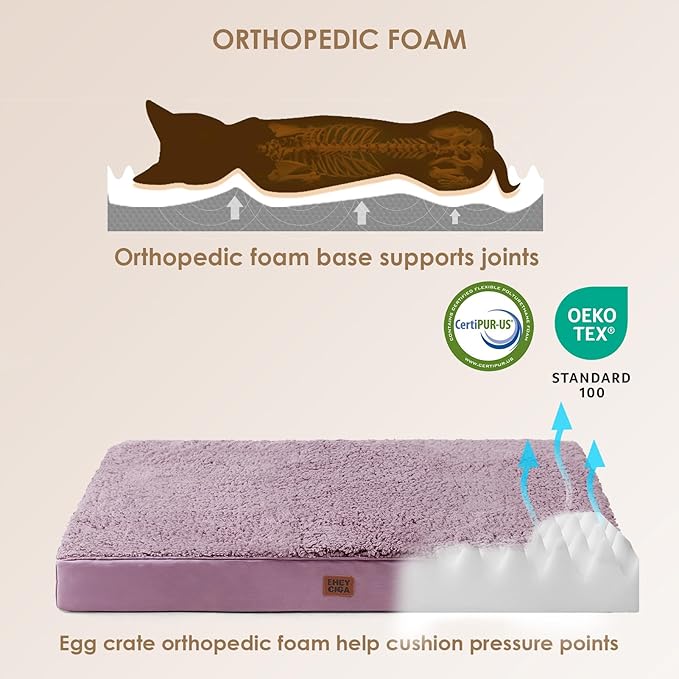 EHEYCIGA Orthopedic Dog Beds for Large Dogs with Removable Washable Cover, Fog Purple, 36x27