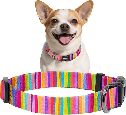 Kazazoo Dog Collar Cute and Soft Nylon Puppy Collar for Boy and Girl, Adjustable Dog Collars for Small Medium Dogs, Rainbow-XS