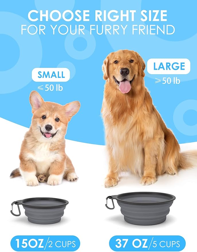 Aonkey Collapsible Dog Bowls with Bottle Carrier, 2 Pack Travel Dog Water Bowl Upgraded Carabiner, One-piece Molded Rim No Fall Off or Crack, Foldable Silicone Portable for Pets Walking Hiking 37oz