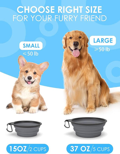 Aonkey Collapsible Dog Bowls with Bottle Carrier, 2 Pack Travel Dog Water Bowl Upgraded Carabiner, One-piece Molded Rim No Fall Off or Crack, Foldable Silicone Portable for Pets Walking Hiking 15oz