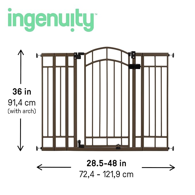 Ingenuity Decorative Extra Tall Baby Gate & Dog Gate, 28.5"-48" Wide, 36" Tall, Hardware or Pressure Mounted, Install on Top or Bottom of Stairs, Banister, or Doorway - Bronze