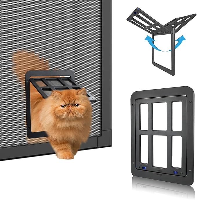 Cat Screen Door for Sliding Screen Door with Flap Lockable, Suitable for Small Dog and Cat - Black