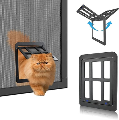 Cat Screen Door for Sliding Screen Door with Flap Lockable, Suitable for Small Dog and Cat - Black