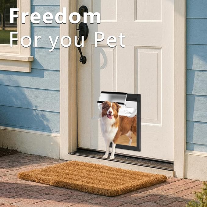 [MAVRICPOWER] Aluminum Large Dog Door for Door, Doggy Door with 2 Sliding Lock Panels for Extreme Weather, Pet Door for Dogs Up to 80 lbs