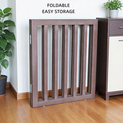 Dog Gate Indoor, Freestanding Dog Fence for The House, Doorways, Hallways,or Stairs,Pet Gate Foldable Wooden,Expandable 24" Height 6 Panels,Brown