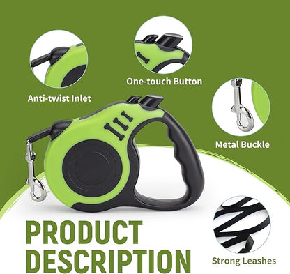 Retractable Dog Leash Automatic Telescopic Tractor Dog Tape, Pet Tape 10/16 FT Durable and Convenient, with Folding Bowl, Dispenser, Rubbish Bags, Suitable for Small and Medium Dogs