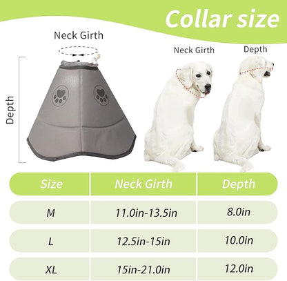 Soft Dog Cone for Small Medium Large Pets After Surgery, Comfy Cone for Dogs, Cones for Dogs to Stop Licking, Pet Elizabethan Collar Alternative to Prevent Licking Wounds (Grey, L)