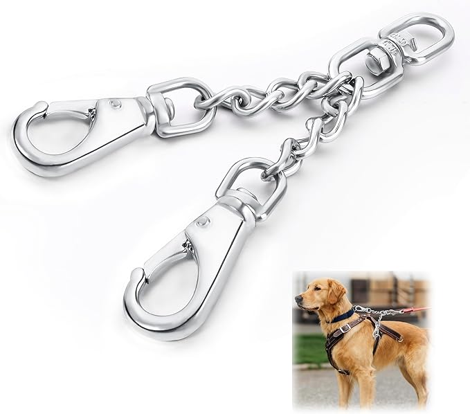 DEYACE Leash Backup with Dual Clasps Prong Collar Safety Clip Stainless Steel Dog Safety Clip Collars and No Pull Harness Connectors