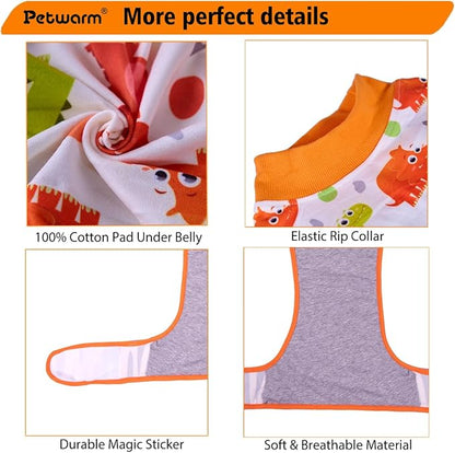PetWarm Dog Surgery Recovery Suit Male Neuter, Recovery Suit for Dogs, Dog Recovery Shirt Abdominal Wounds Bandages Substitute E-Collar and Cone, Dinosaur Pattern, Yellow, S