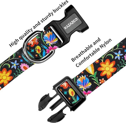 Kazazoo Dog Collar Cute and Soft Nylon Puppy Collar for Boy and Girl, Adjustable Dog Collars for Small Medium Dogs, Tropical-S